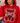 Close-up of sparkling rhinestone teddy bear detail on red ENKRIX hoodie